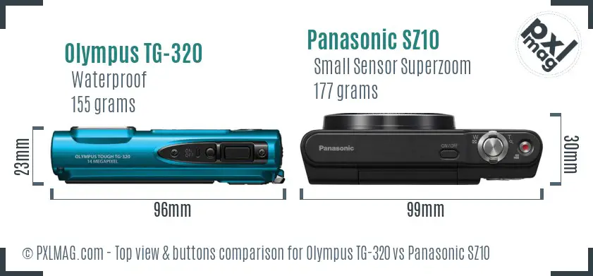 Olympus TG-320 vs Panasonic SZ10 top view buttons comparison