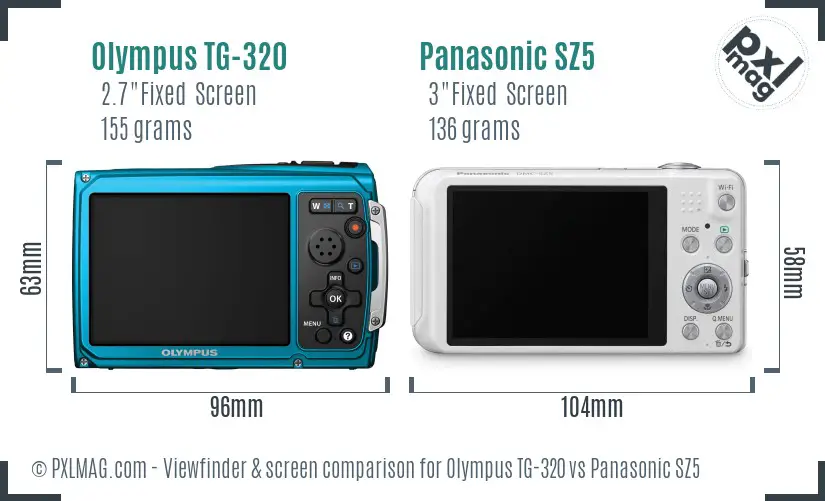 Olympus TG-320 vs Panasonic SZ5 Screen and Viewfinder comparison