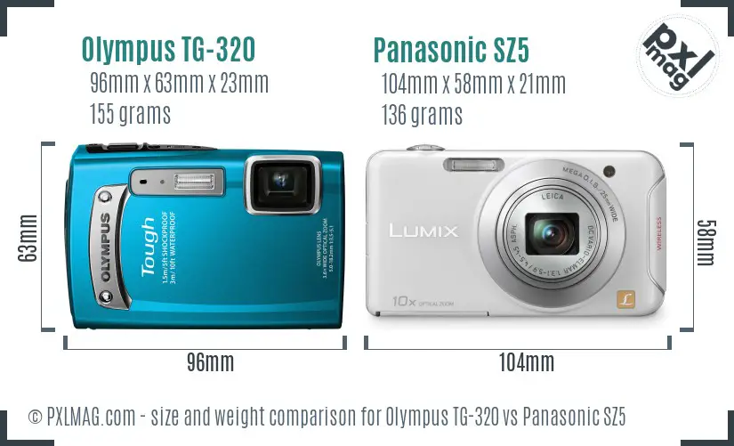 Olympus TG-320 vs Panasonic SZ5 size comparison