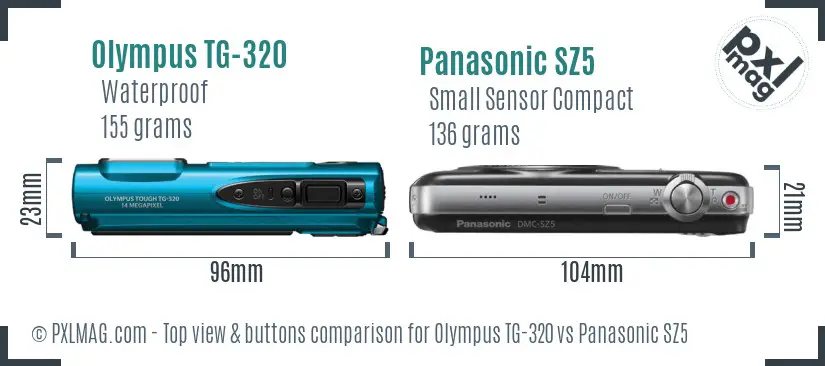 Olympus TG-320 vs Panasonic SZ5 top view buttons comparison