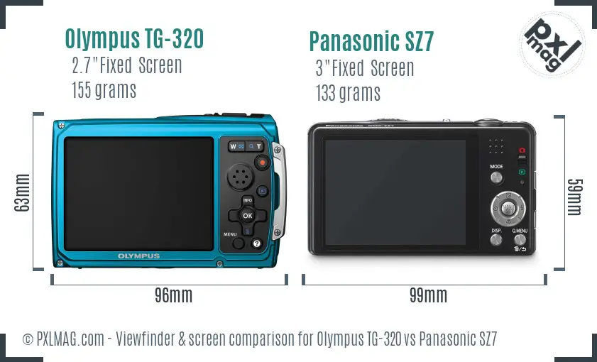 Olympus TG-320 vs Panasonic SZ7 Screen and Viewfinder comparison