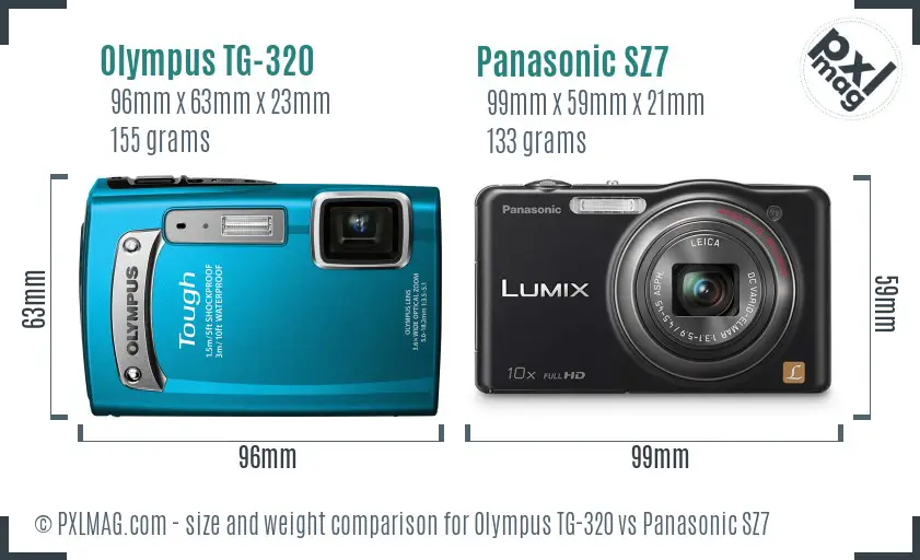 Olympus TG-320 vs Panasonic SZ7 size comparison