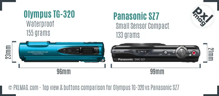 Olympus TG-320 vs Panasonic SZ7 top view buttons comparison