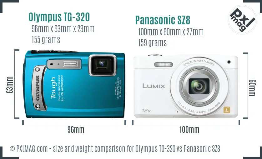 Olympus TG-320 vs Panasonic SZ8 size comparison Olympus TG-320 vs Panasonic SZ8 size comparison