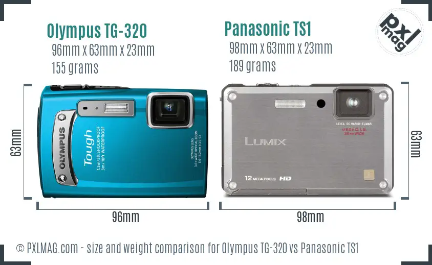 Olympus TG-320 vs Panasonic TS1 size comparison