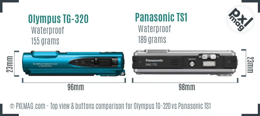 Olympus TG-320 vs Panasonic TS1 top view buttons comparison