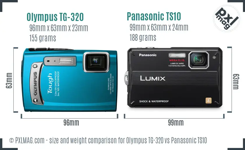 Olympus TG-320 vs Panasonic TS10 size comparison