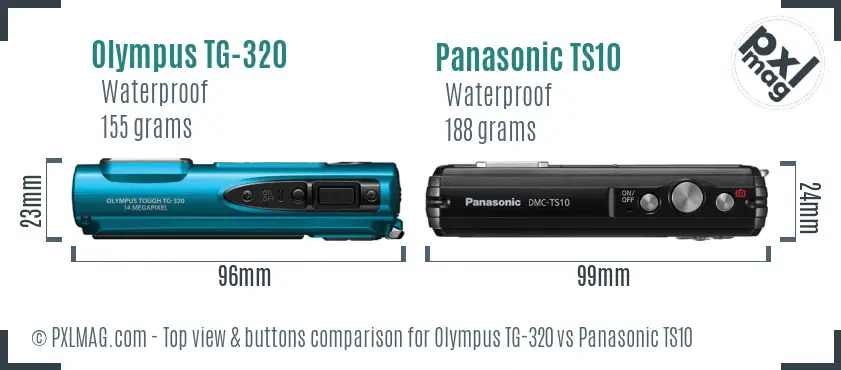 Olympus TG-320 vs Panasonic TS10 top view buttons comparison