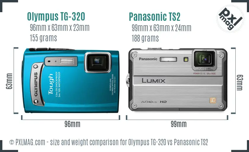 Olympus TG-320 vs Panasonic TS2 size comparison