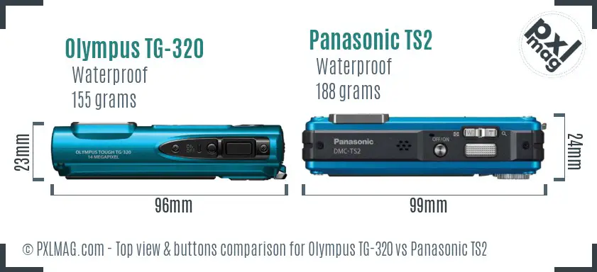 Olympus TG-320 vs Panasonic TS2 top view buttons comparison