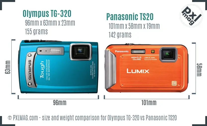 Olympus TG-320 vs Panasonic TS20 size comparison Olympus TG-320 vs Panasonic TS20 size comparison