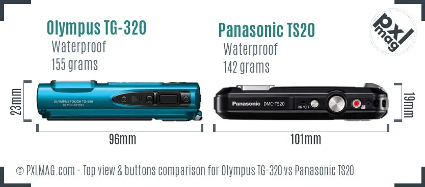 Olympus TG-320 vs Panasonic TS20 top view buttons comparison Olympus TG-320 vs Panasonic TS20 top view buttons comparison