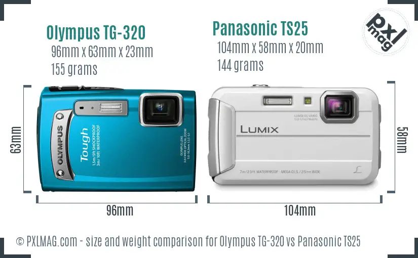 Olympus TG-320 vs Panasonic TS25 size comparison