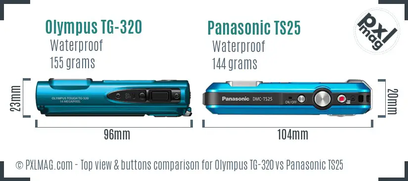 Olympus TG-320 vs Panasonic TS25 top view buttons comparison