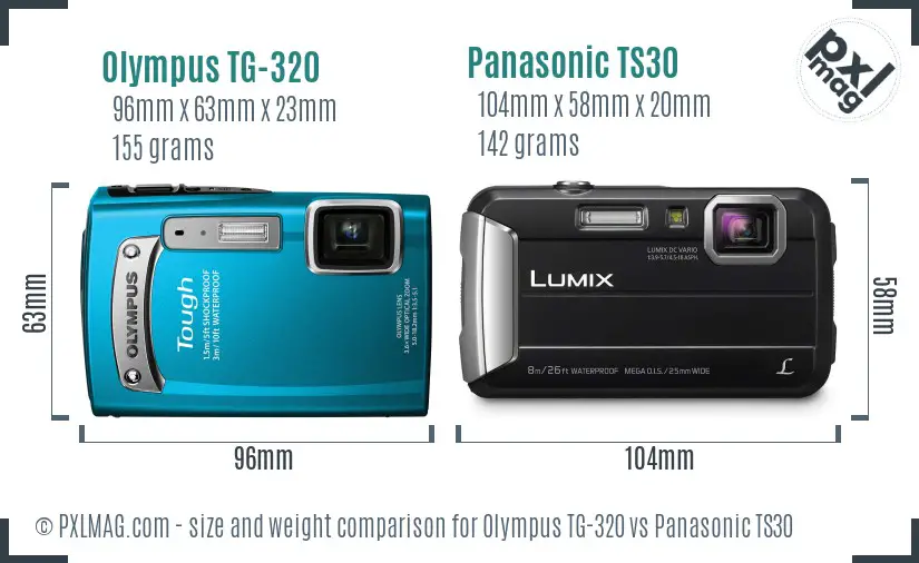 Olympus TG-320 vs Panasonic TS30 size comparison