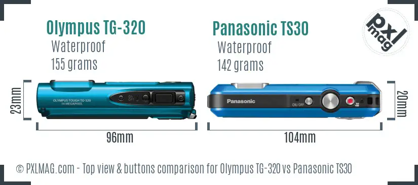 Olympus TG-320 vs Panasonic TS30 top view buttons comparison