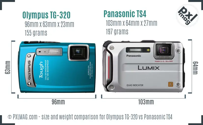 Olympus TG-320 vs Panasonic TS4 size comparison