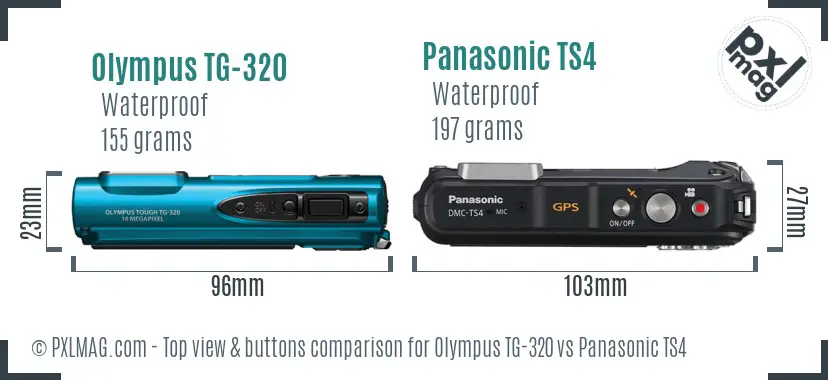 Olympus TG-320 vs Panasonic TS4 top view buttons comparison