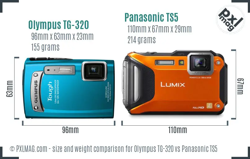 Olympus TG-320 vs Panasonic TS5 size comparison