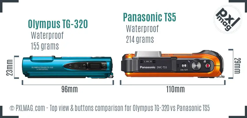 Olympus TG-320 vs Panasonic TS5 top view buttons comparison