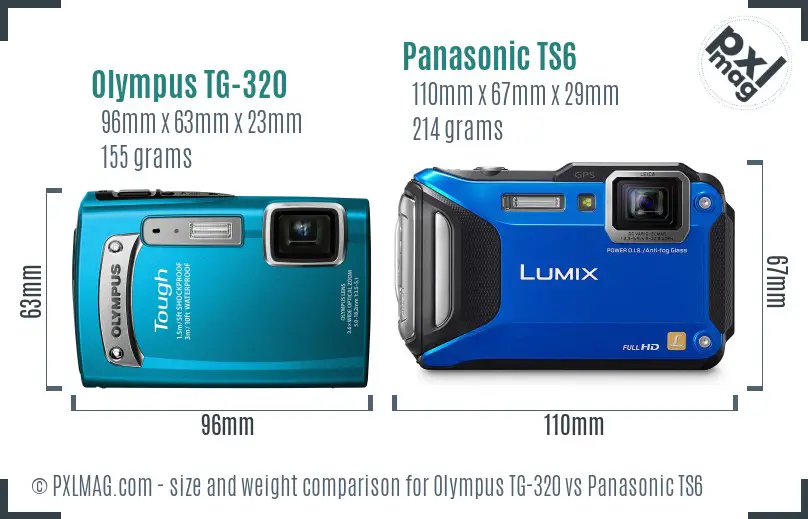 Olympus TG-320 vs Panasonic TS6 size comparison