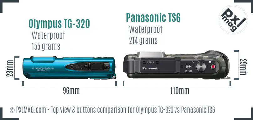 Olympus TG-320 vs Panasonic TS6 top view buttons comparison
