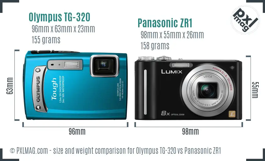 Olympus TG-320 vs Panasonic ZR1 size comparison