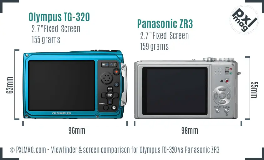 Olympus TG-320 vs Panasonic ZR3 Screen and Viewfinder comparison