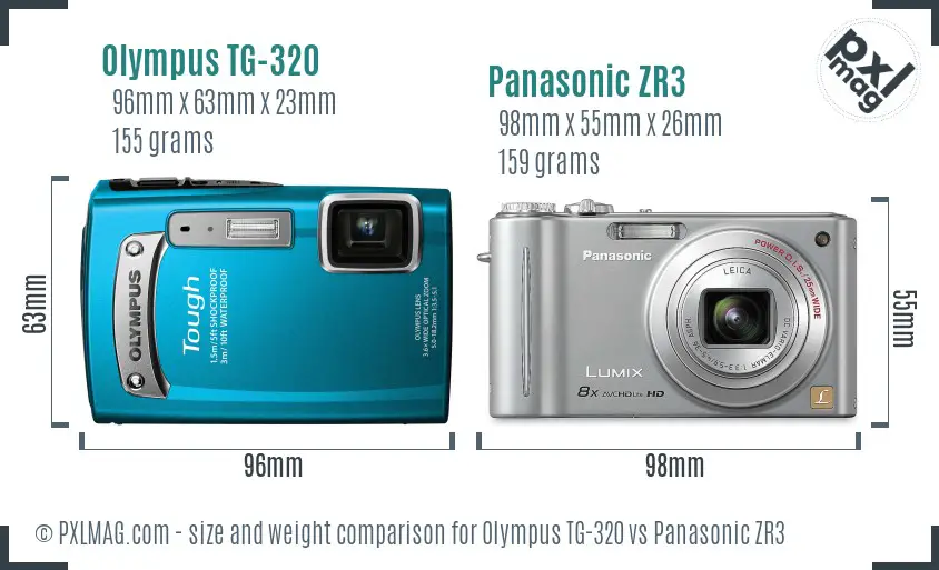 Olympus TG-320 vs Panasonic ZR3 size comparison