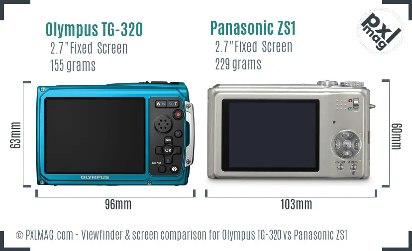Olympus TG-320 vs Panasonic ZS1 Screen and Viewfinder comparison