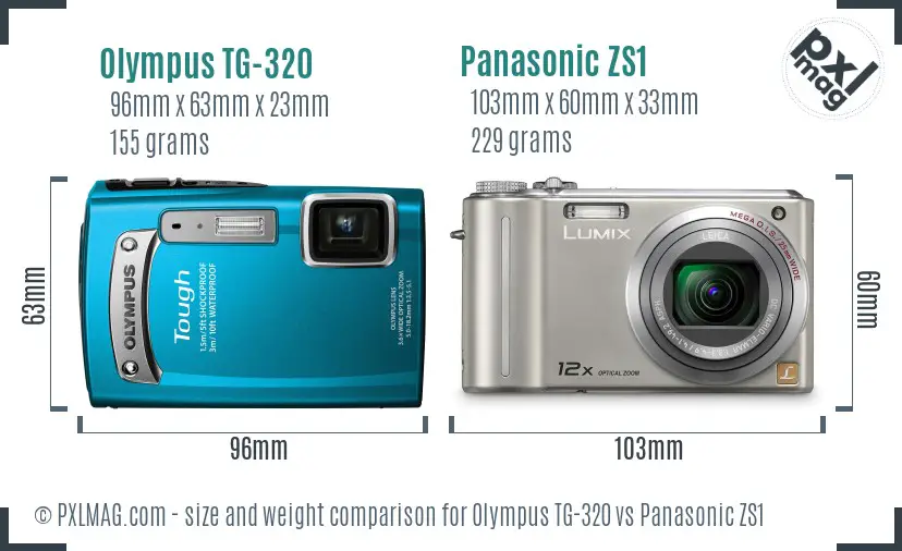 Olympus TG-320 vs Panasonic ZS1 size comparison