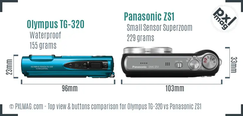 Olympus TG-320 vs Panasonic ZS1 top view buttons comparison