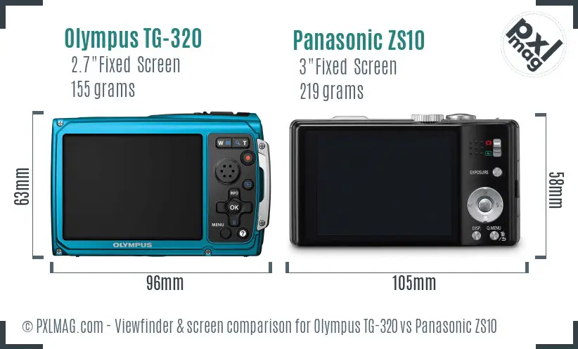 Olympus TG-320 vs Panasonic ZS10 Screen and Viewfinder comparison