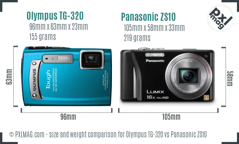 Olympus TG-320 vs Panasonic ZS10 size comparison