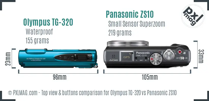 Olympus TG-320 vs Panasonic ZS10 top view buttons comparison
