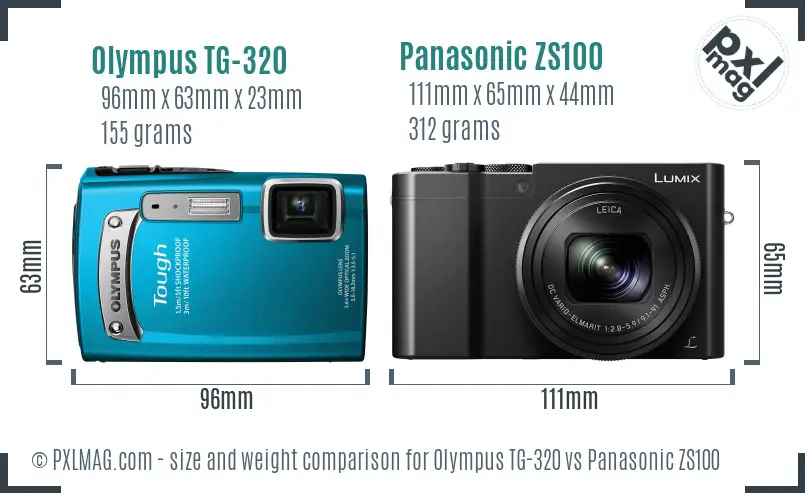 Olympus TG-320 vs Panasonic ZS100 size comparison