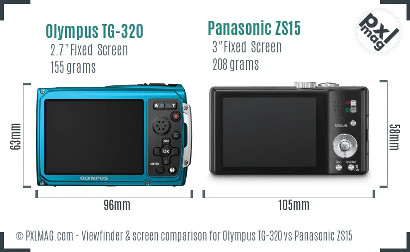 Olympus TG-320 vs Panasonic ZS15 Screen and Viewfinder comparison