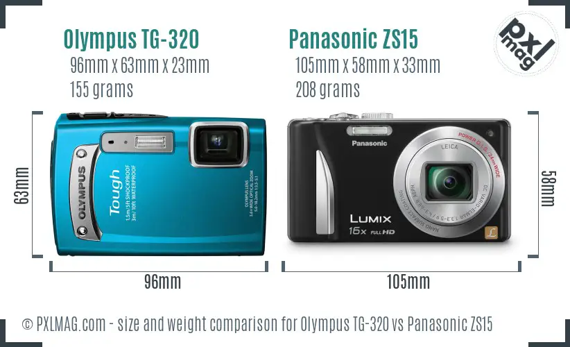 Olympus TG-320 vs Panasonic ZS15 size comparison