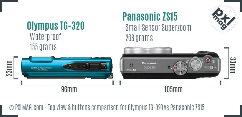 Olympus TG-320 vs Panasonic ZS15 top view buttons comparison