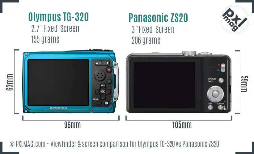 Olympus TG-320 vs Panasonic ZS20 Screen and Viewfinder comparison