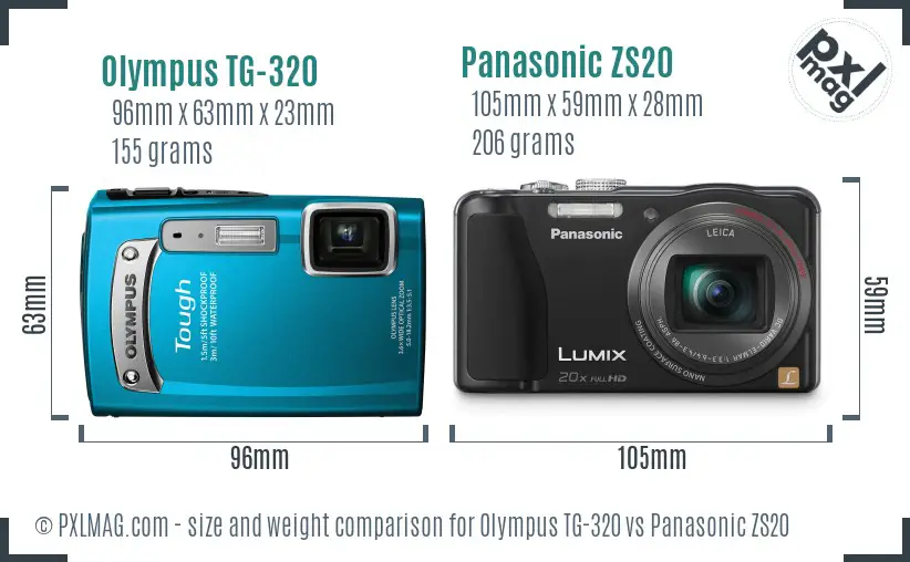 Olympus TG-320 vs Panasonic ZS20 size comparison