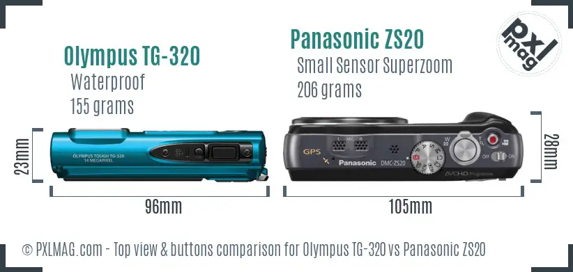 Olympus TG-320 vs Panasonic ZS20 top view buttons comparison