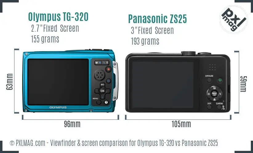 Olympus TG-320 vs Panasonic ZS25 Screen and Viewfinder comparison