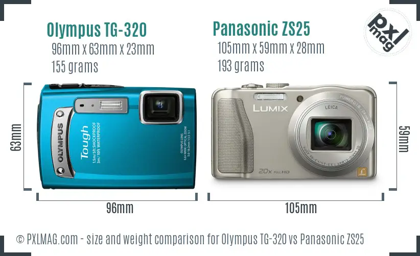 Olympus TG-320 vs Panasonic ZS25 size comparison