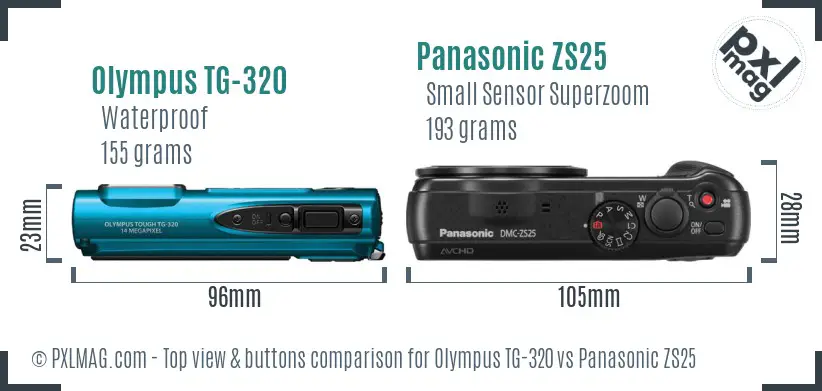 Olympus TG-320 vs Panasonic ZS25 top view buttons comparison