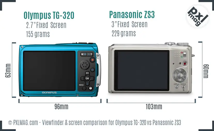 Olympus TG-320 vs Panasonic ZS3 Screen and Viewfinder comparison