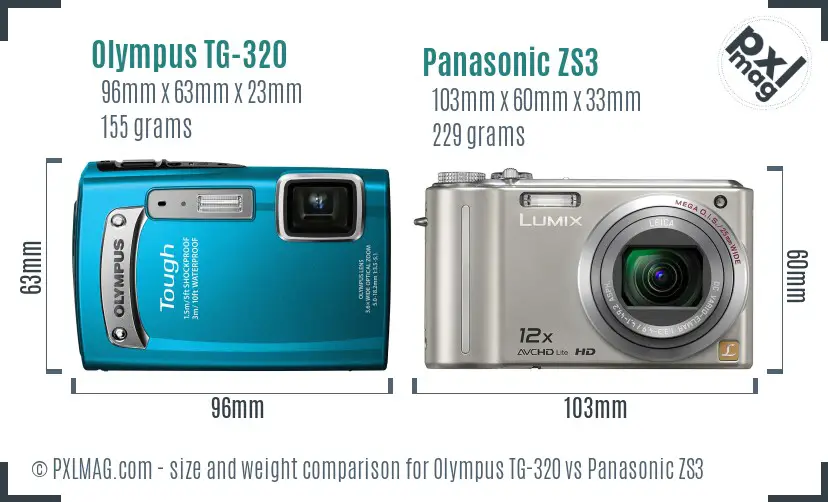Olympus TG-320 vs Panasonic ZS3 size comparison