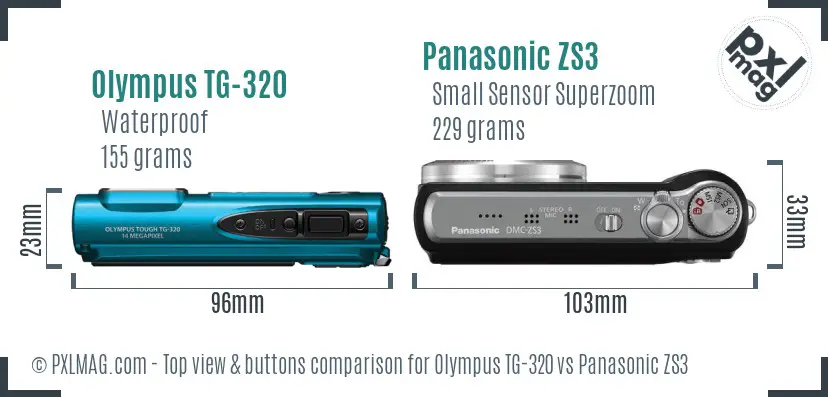 Olympus TG-320 vs Panasonic ZS3 top view buttons comparison