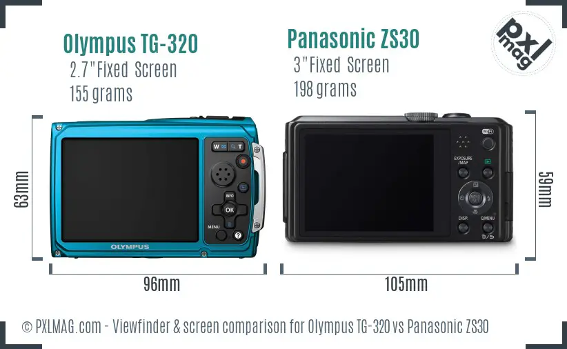 Olympus TG-320 vs Panasonic ZS30 Screen and Viewfinder comparison