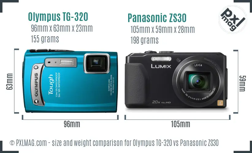 Olympus TG-320 vs Panasonic ZS30 size comparison